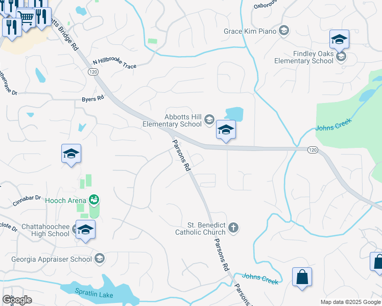 map of restaurants, bars, coffee shops, grocery stores, and more near 11305 Knollwood Bend in Johns Creek