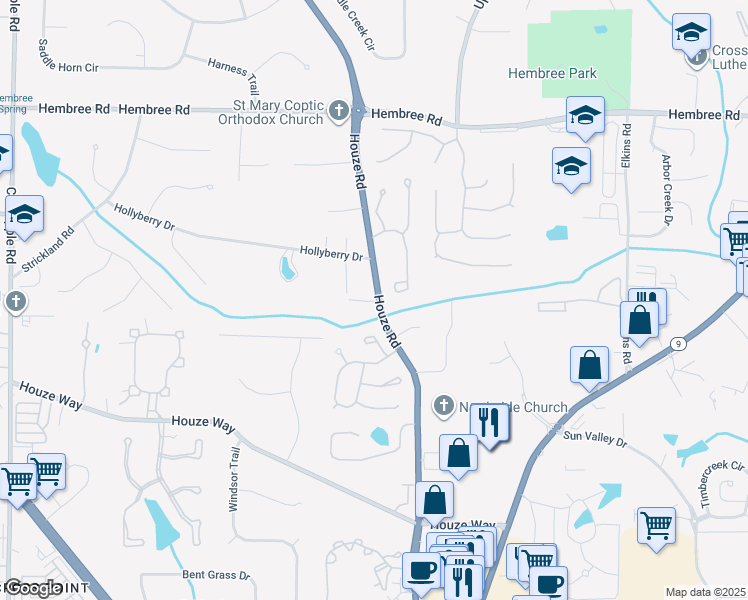 map of restaurants, bars, coffee shops, grocery stores, and more near 1620 Hawkins Cove Trail in Roswell