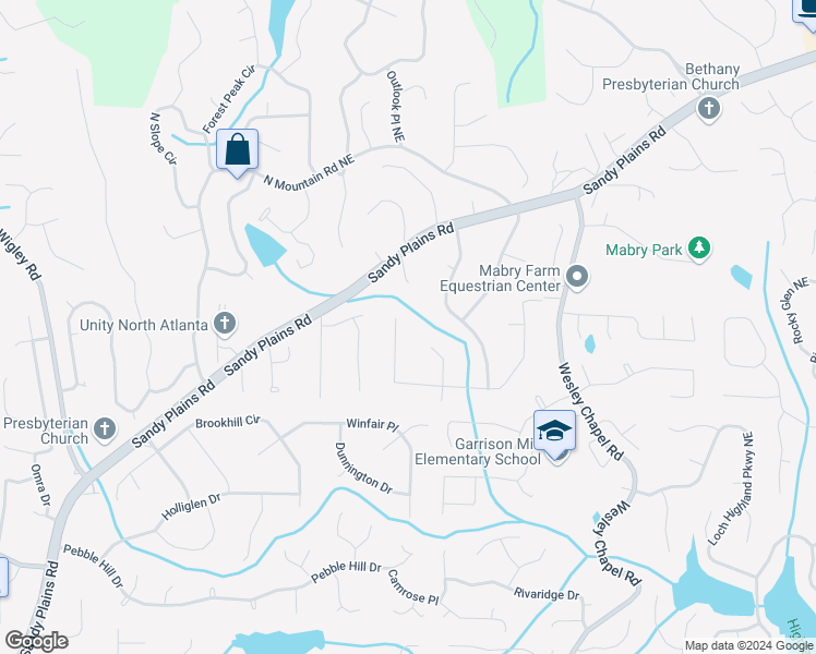 map of restaurants, bars, coffee shops, grocery stores, and more near 3705 Running Fox Drive in Marietta
