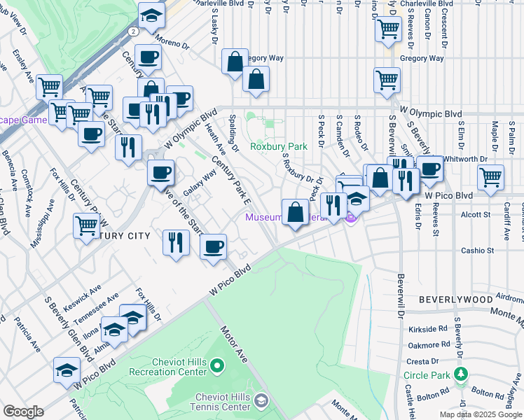 map of restaurants, bars, coffee shops, grocery stores, and more near 513 Hillgreen Drive in Beverly Hills