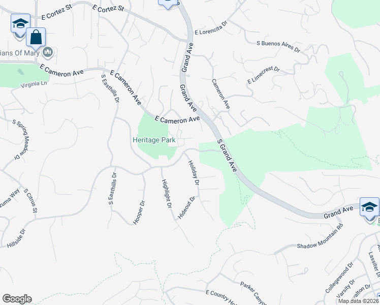 map of restaurants, bars, coffee shops, grocery stores, and more near 998 Holiday Drive in West Covina