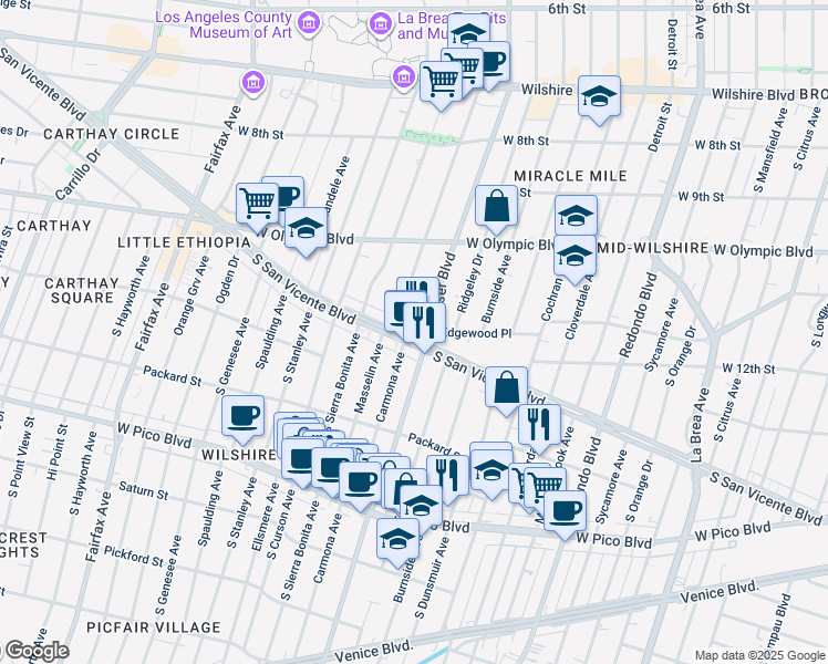 map of restaurants, bars, coffee shops, grocery stores, and more near in Los Angeles