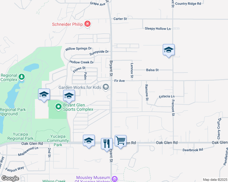 map of restaurants, bars, coffee shops, grocery stores, and more near 35316 Dry Creek Road in Yucaipa