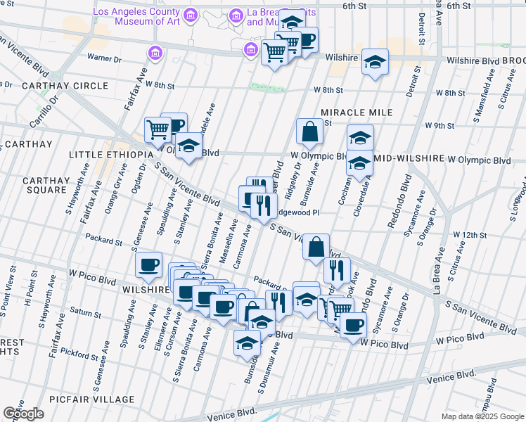 map of restaurants, bars, coffee shops, grocery stores, and more near in Los Angeles