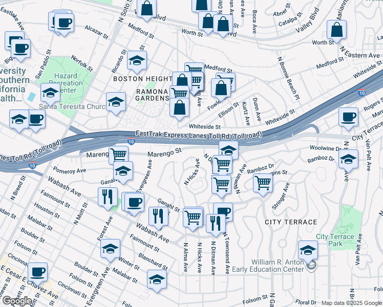 map of restaurants, bars, coffee shops, grocery stores, and more near 3232 Marengo Street in Los Angeles
