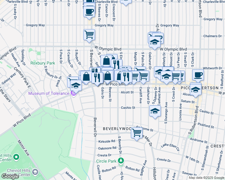 map of restaurants, bars, coffee shops, grocery stores, and more near in Los Angeles