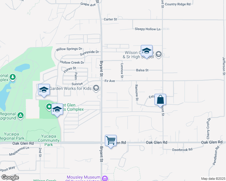 map of restaurants, bars, coffee shops, grocery stores, and more near 35360 Dry Creek Road in Yucaipa