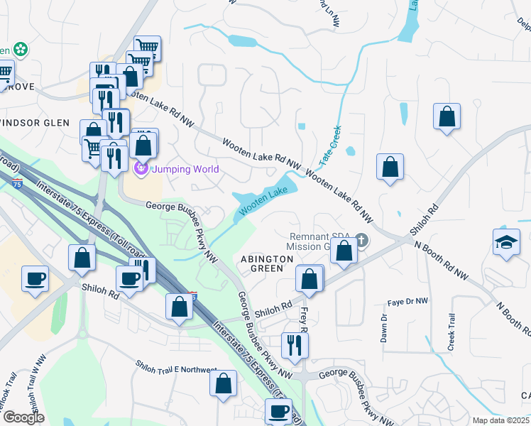 map of restaurants, bars, coffee shops, grocery stores, and more near 4167 Lake Mist Drive Northwest in Kennesaw