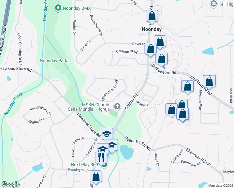 map of restaurants, bars, coffee shops, grocery stores, and more near 4331 Allison Jane Drive in Kennesaw