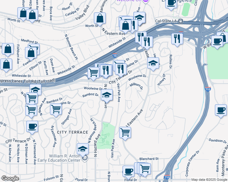 map of restaurants, bars, coffee shops, grocery stores, and more near 1314 1/2 Miller Avenue in Los Angeles