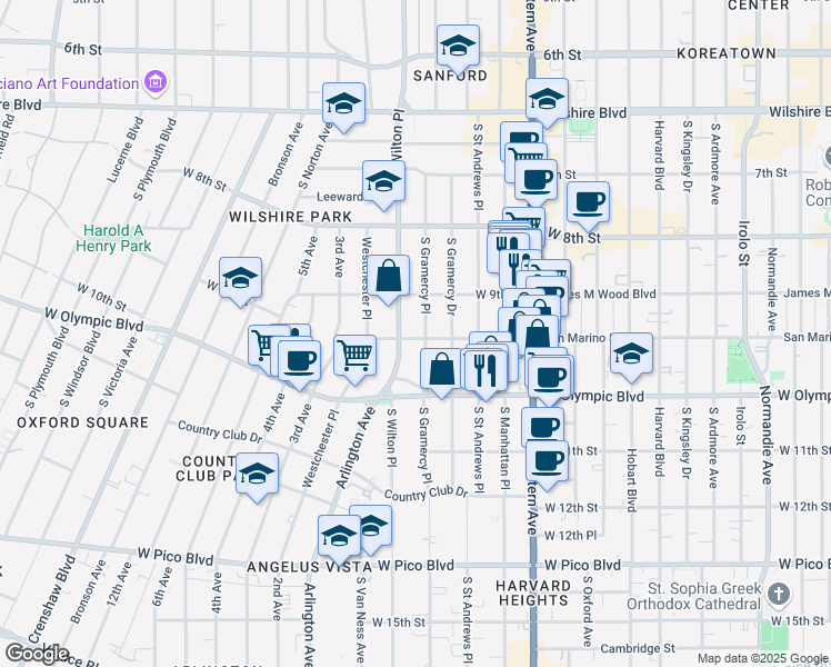 map of restaurants, bars, coffee shops, grocery stores, and more near 3717 San Marino Street in Los Angeles