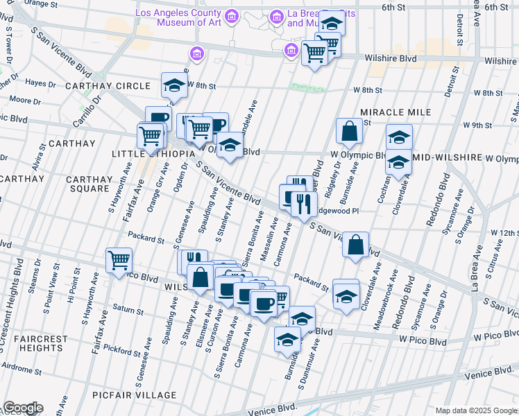 map of restaurants, bars, coffee shops, grocery stores, and more near 1119 1/2 South Sierra Bonita Avenue in Los Angeles