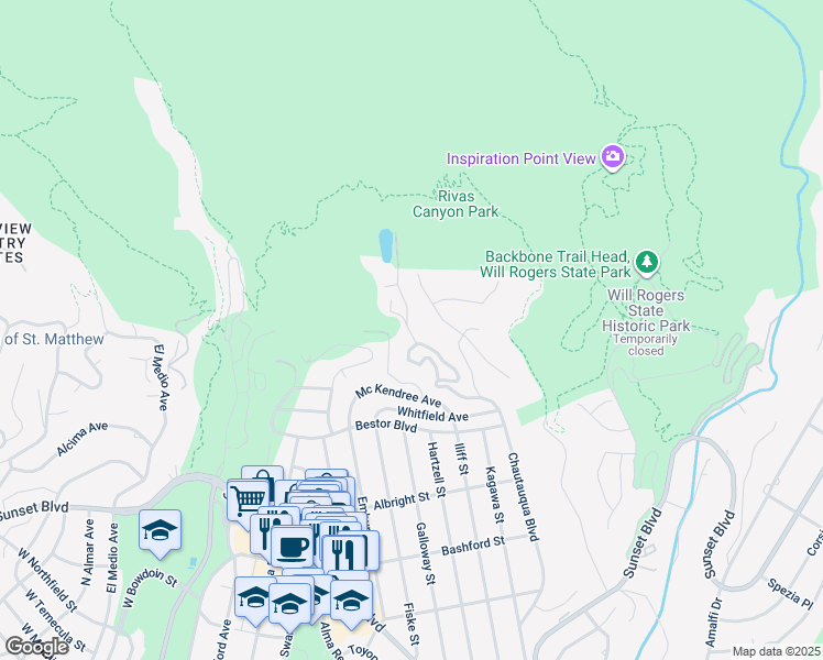 map of restaurants, bars, coffee shops, grocery stores, and more near 1400 Chautauqua Boulevard in Los Angeles