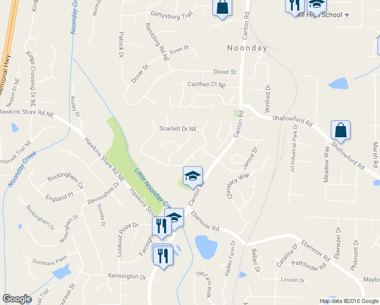map of restaurants, bars, coffee shops, grocery stores, and more near 4331 Allison Jane Drive in Kennesaw