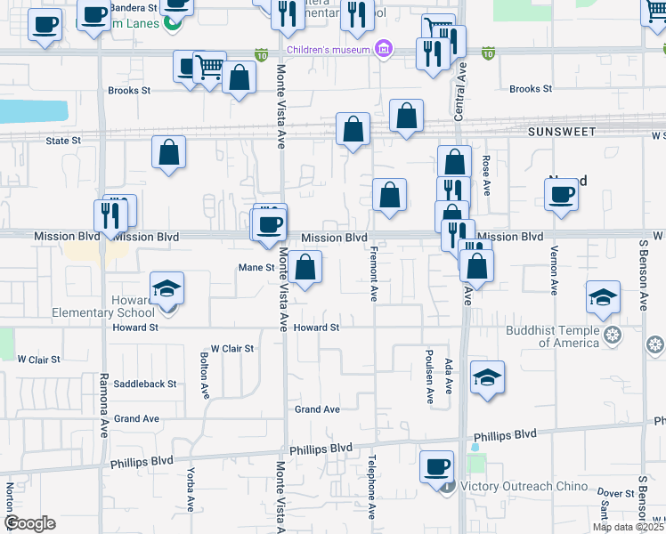 map of restaurants, bars, coffee shops, grocery stores, and more near 10970 Whitewater Avenue in Montclair