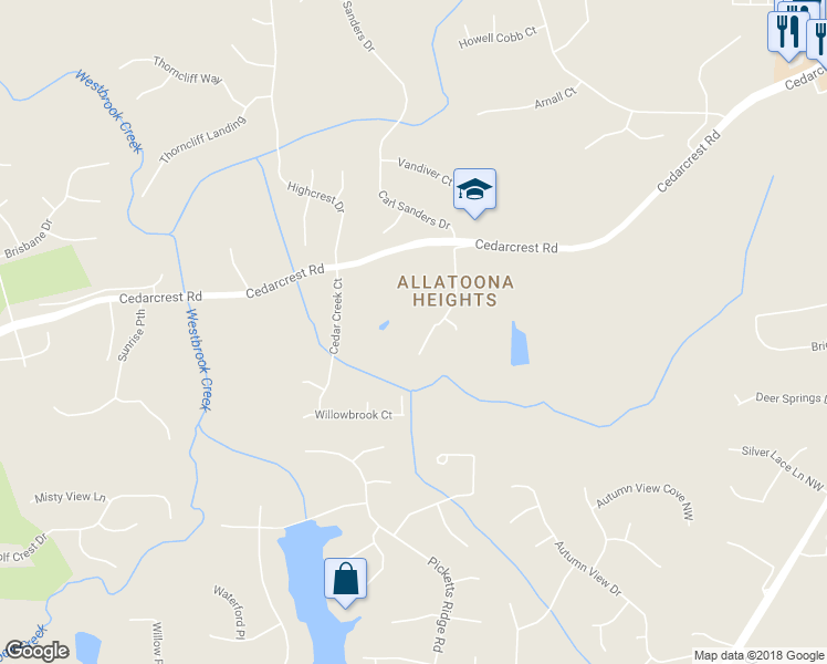 map of restaurants, bars, coffee shops, grocery stores, and more near 56 Running Deer Path in Acworth