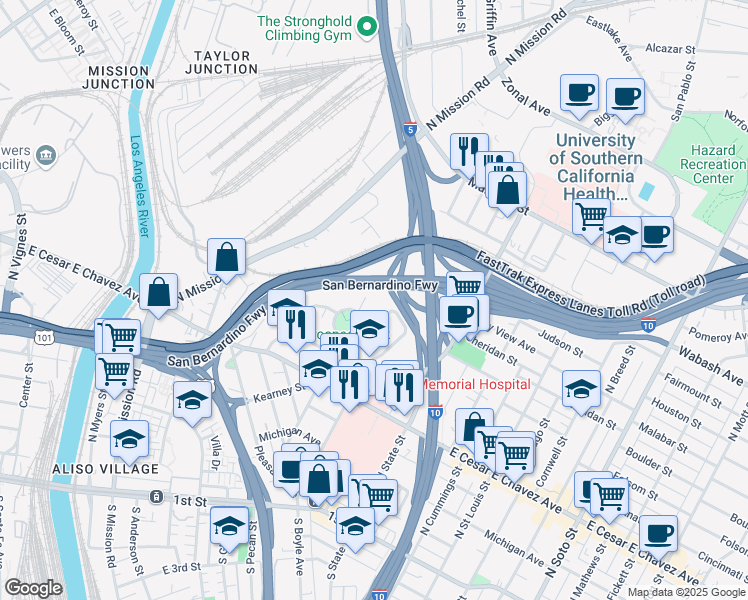 map of restaurants, bars, coffee shops, grocery stores, and more near in Los Angeles