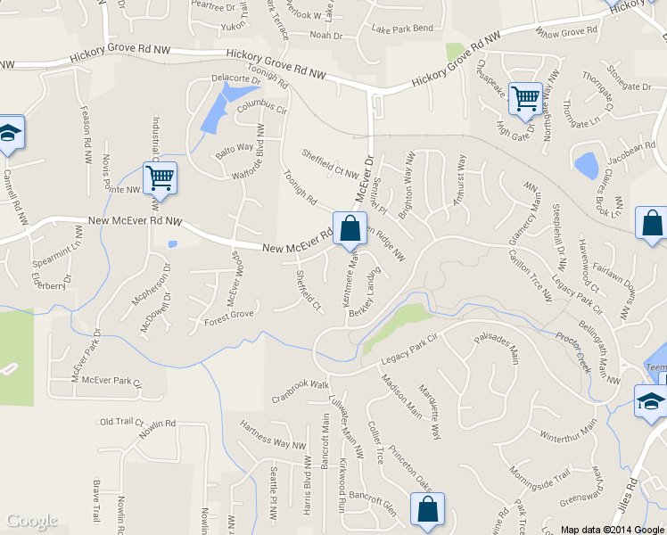 map of restaurants, bars, coffee shops, grocery stores, and more near 4217 Claremont Terrace in Kennesaw
