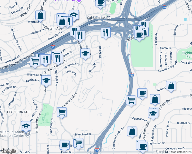 map of restaurants, bars, coffee shops, grocery stores, and more near 1329 North Watland Avenue in Los Angeles