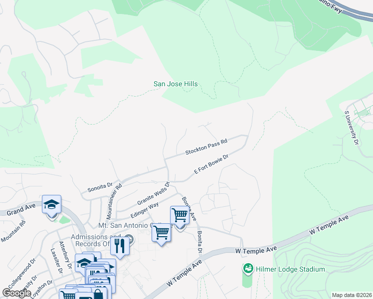 map of restaurants, bars, coffee shops, grocery stores, and more near 21215 Stockton Pass Road in Walnut