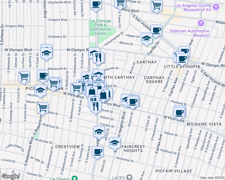 map of restaurants, bars, coffee shops, grocery stores, and more near 1213 1/2 South Orlando Avenue in Los Angeles