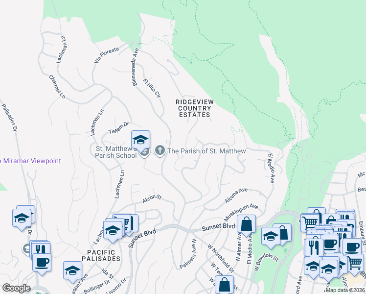 map of restaurants, bars, coffee shops, grocery stores, and more near 1359 Las Canoas Road in Los Angeles