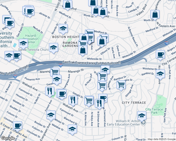 map of restaurants, bars, coffee shops, grocery stores, and more near 3232 Marengo Street in Los Angeles