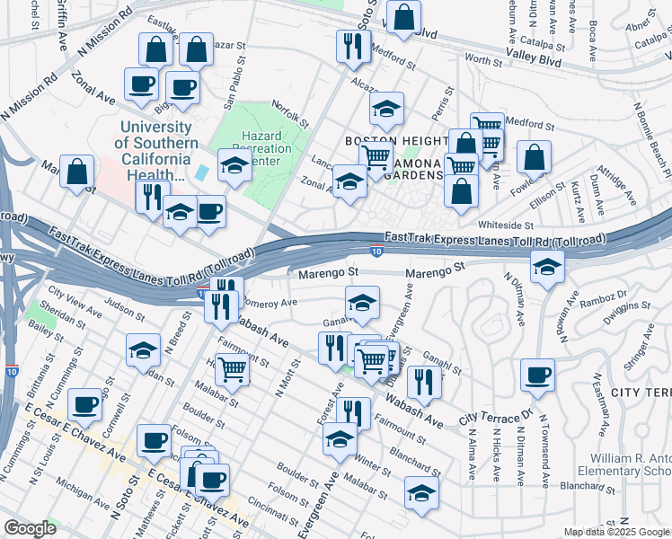 map of restaurants, bars, coffee shops, grocery stores, and more near 2665 Marengo Street in Los Angeles
