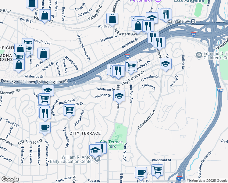 map of restaurants, bars, coffee shops, grocery stores, and more near 3956 1/2 Woolwine Drive in Los Angeles