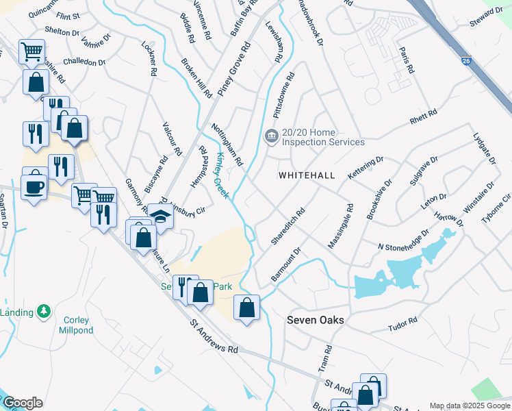 map of restaurants, bars, coffee shops, grocery stores, and more near 114 Nottingham Court in Columbia