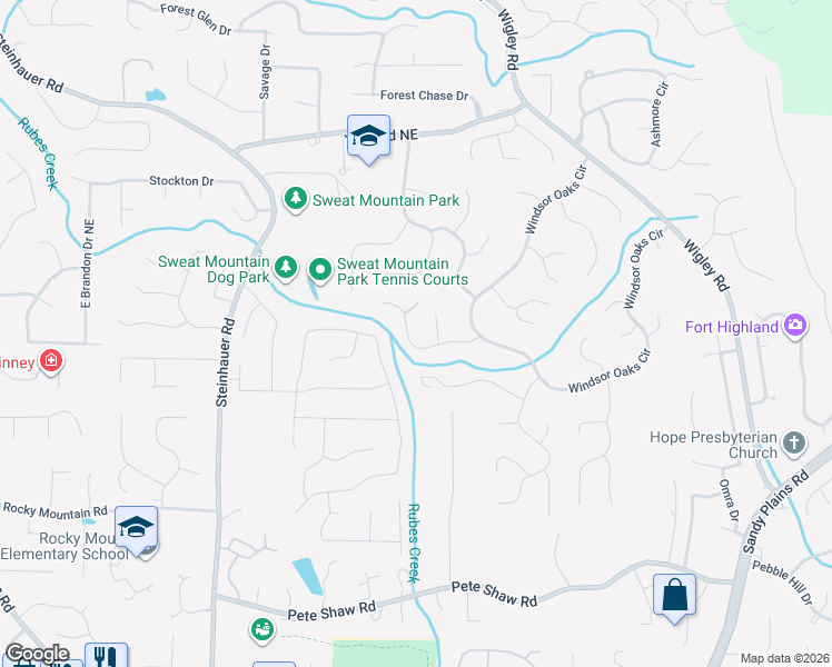 map of restaurants, bars, coffee shops, grocery stores, and more near 3001 Creekside Way in Marietta