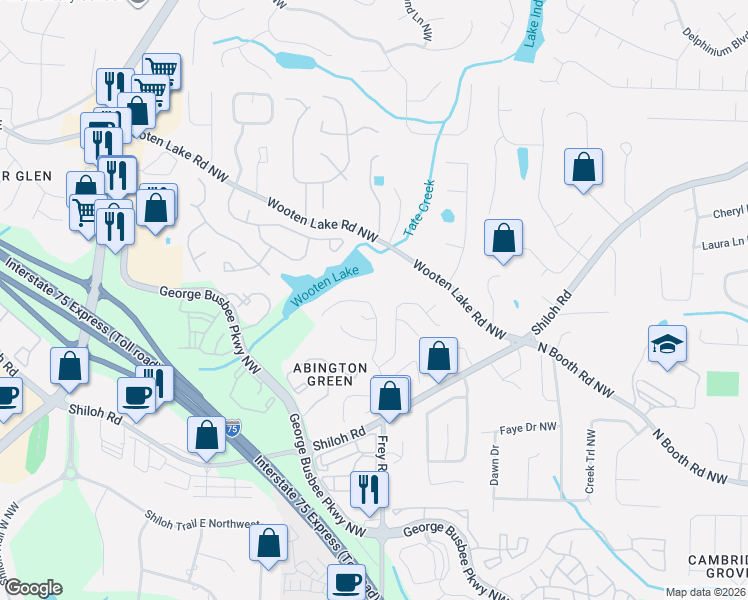 map of restaurants, bars, coffee shops, grocery stores, and more near 4146 Lake Mist Drive Northwest in Kennesaw