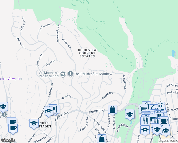 map of restaurants, bars, coffee shops, grocery stores, and more near 1311 Las Pulgas Road in Los Angeles