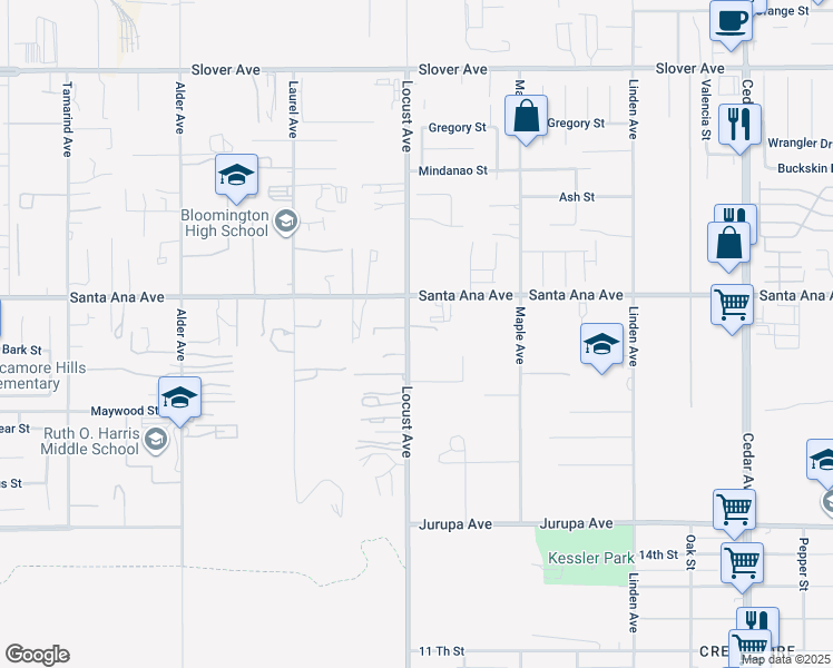 map of restaurants, bars, coffee shops, grocery stores, and more near 10967 Locust Avenue in Bloomington