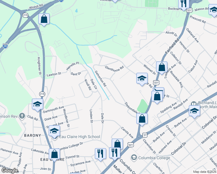map of restaurants, bars, coffee shops, grocery stores, and more near 850 Delverton Road in Columbia