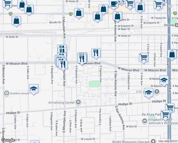 map of restaurants, bars, coffee shops, grocery stores, and more near 890 Carlton Privado in Ontario