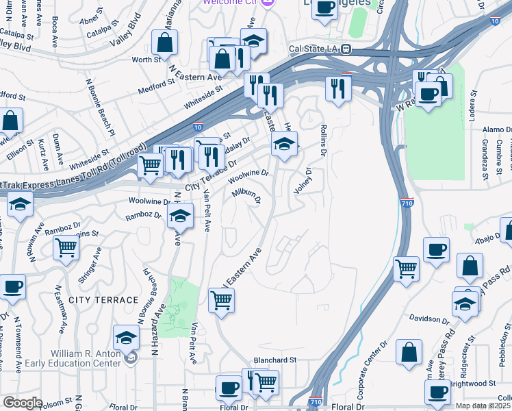 map of restaurants, bars, coffee shops, grocery stores, and more near 1327 North Eastern Avenue in Los Angeles