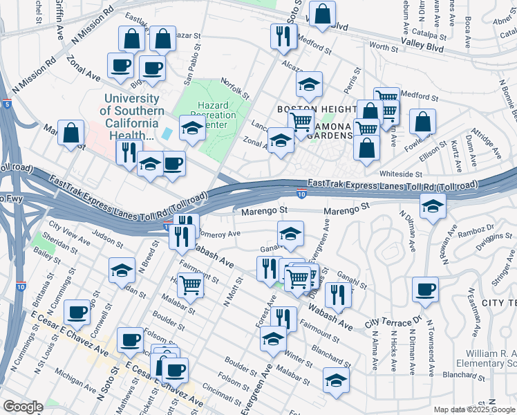 map of restaurants, bars, coffee shops, grocery stores, and more near 2665 Marengo Street in Los Angeles