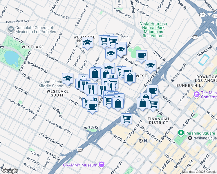 map of restaurants, bars, coffee shops, grocery stores, and more near 1131 West 6th Street in Los Angeles
