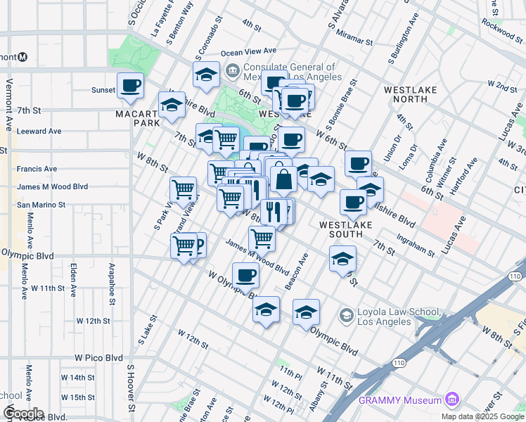 map of restaurants, bars, coffee shops, grocery stores, and more near in Los Angeles