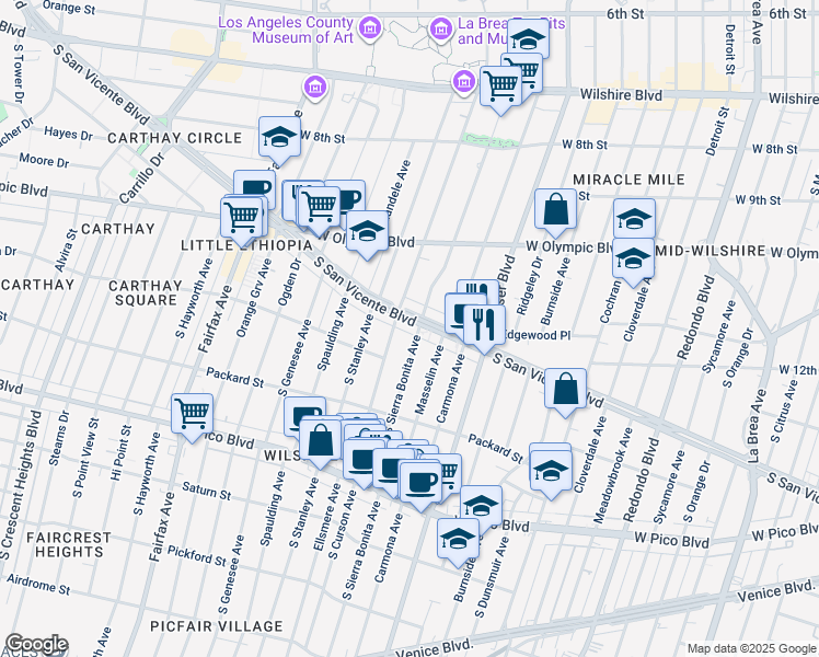 map of restaurants, bars, coffee shops, grocery stores, and more near 1119 1/2 South Sierra Bonita Avenue in Los Angeles