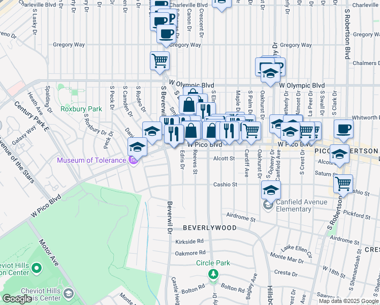 map of restaurants, bars, coffee shops, grocery stores, and more near in Los Angeles