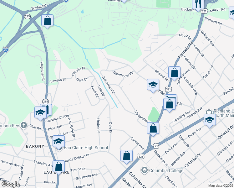 map of restaurants, bars, coffee shops, grocery stores, and more near 850 Delverton Road in Columbia