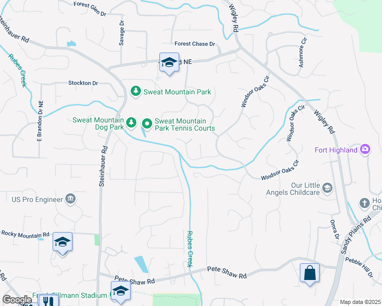 map of restaurants, bars, coffee shops, grocery stores, and more near 3001 Creekside Way in Marietta