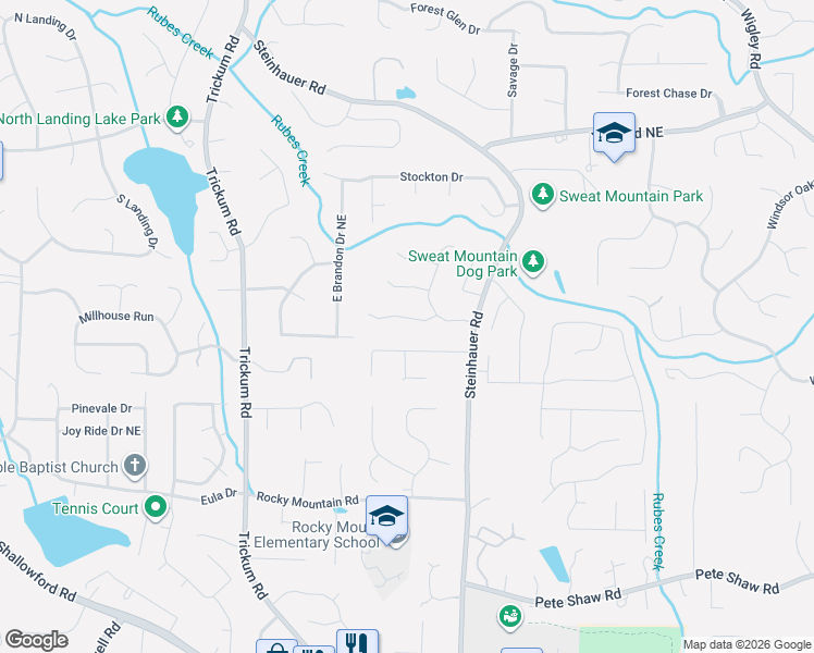 map of restaurants, bars, coffee shops, grocery stores, and more near 2614 Chadwick Road in Marietta