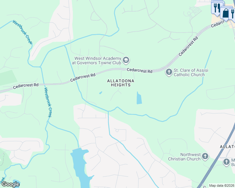 map of restaurants, bars, coffee shops, grocery stores, and more near 56 Running Deer Path in Acworth