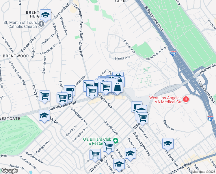 map of restaurants, bars, coffee shops, grocery stores, and more near 11634 Gorham Avenue in Los Angeles