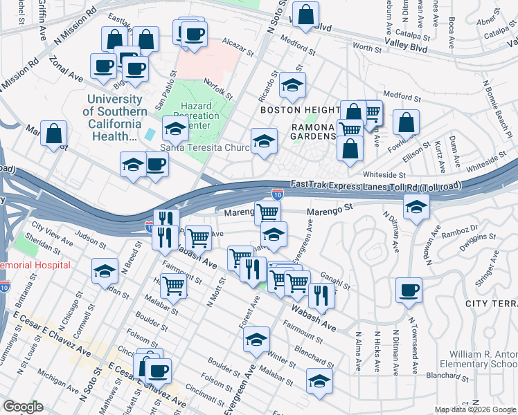 map of restaurants, bars, coffee shops, grocery stores, and more near 2683 Marengo Street in Los Angeles