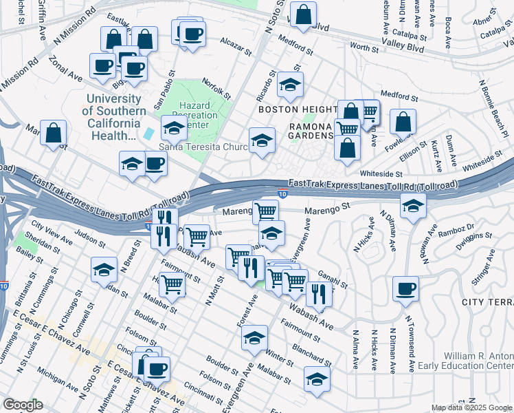 map of restaurants, bars, coffee shops, grocery stores, and more near 2683 Marengo Street in Los Angeles