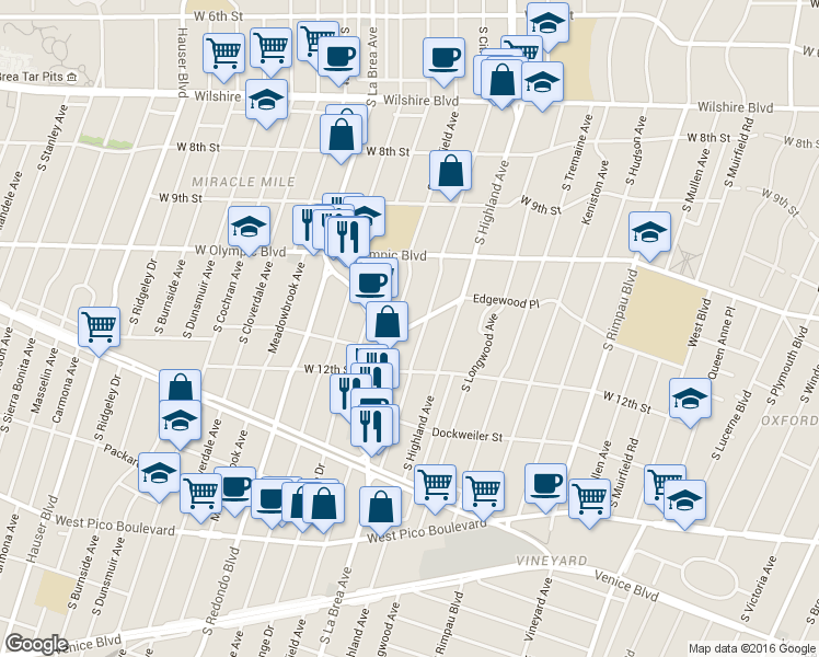 map of restaurants, bars, coffee shops, grocery stores, and more near 5114 Edgewood Place in Los Angeles